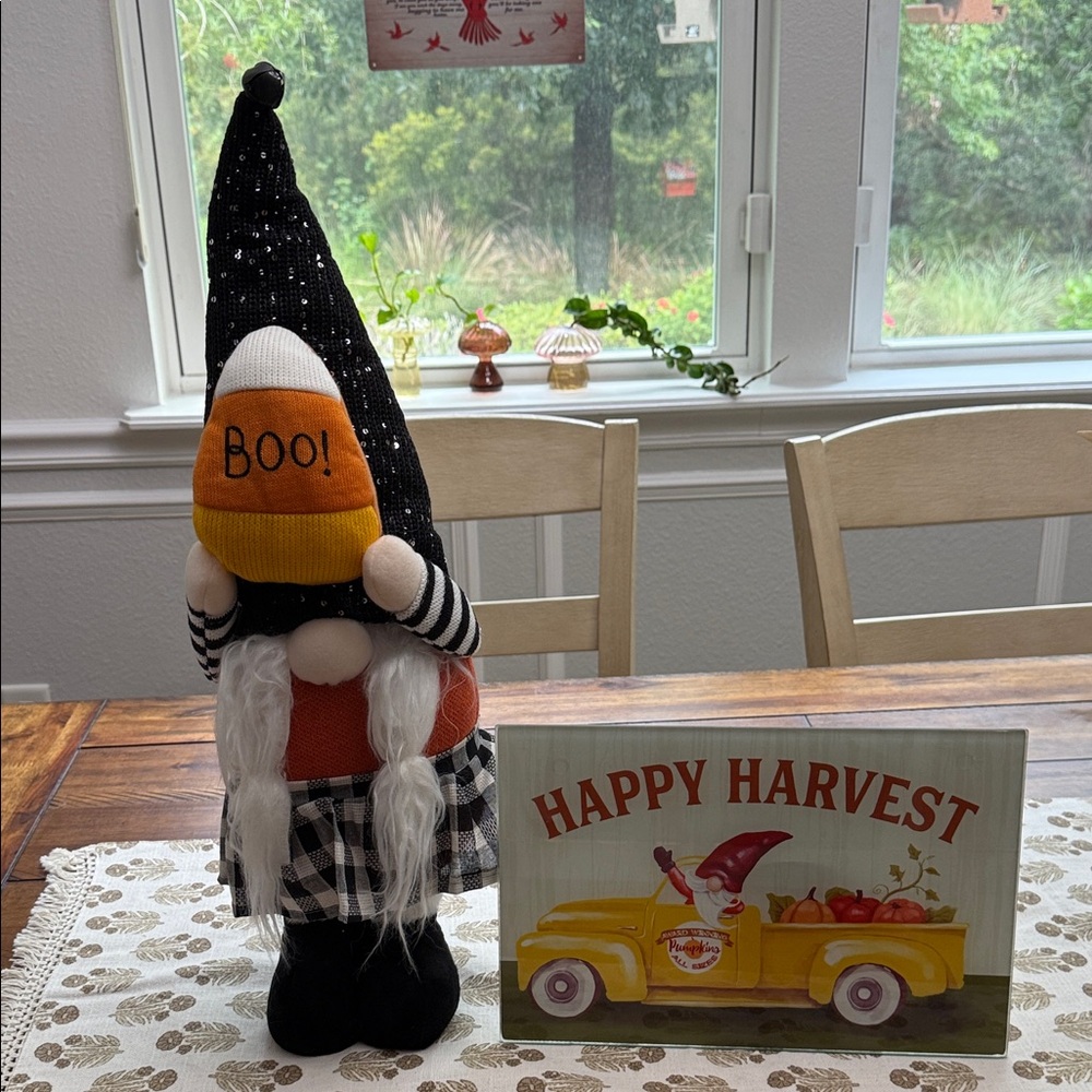 Halloween Gnome w/ Candy Corn  - Black & Orange and Happy Harvest cutting board